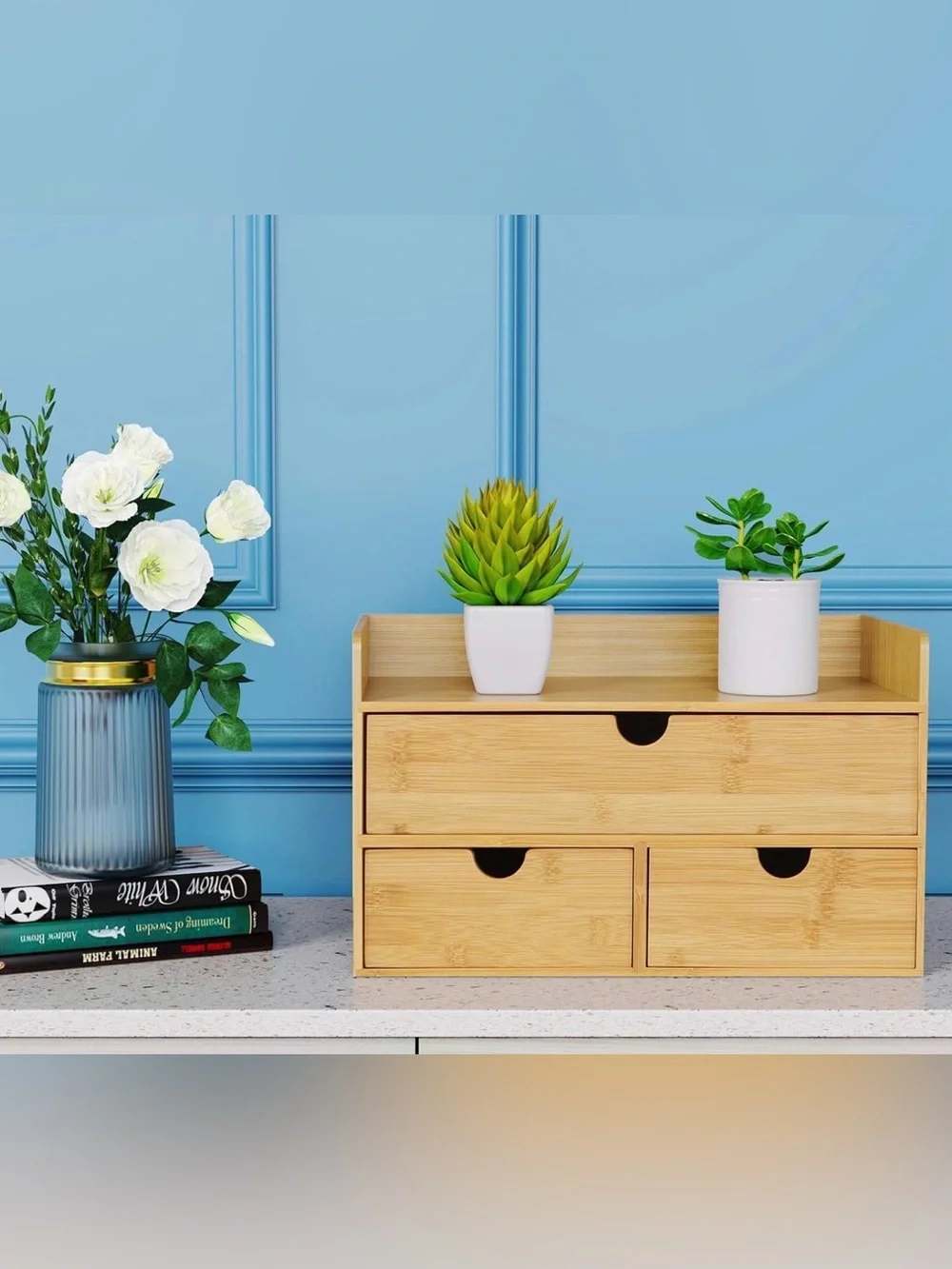 Bamboo Multi-Drawer Desk Organizer - Natural Wood 041